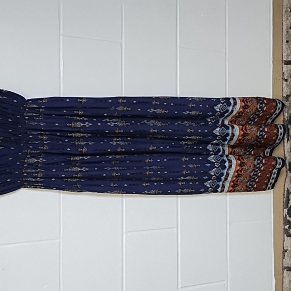 Bohemian Maxi Dress with Beaded V-Neckline Elastic Blouson Shirt Waist NWT - Picture 15 of 16